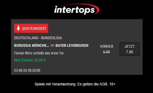 Intertops Bonus + Gladbach Leverkusen Quoten Boost