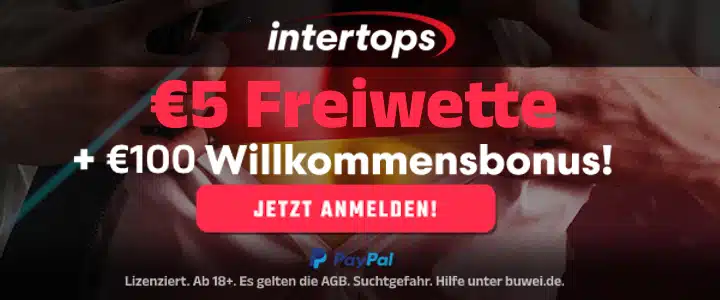 5€ Intertops Freiwette, Sportwetten Bonus von bis zu 100€